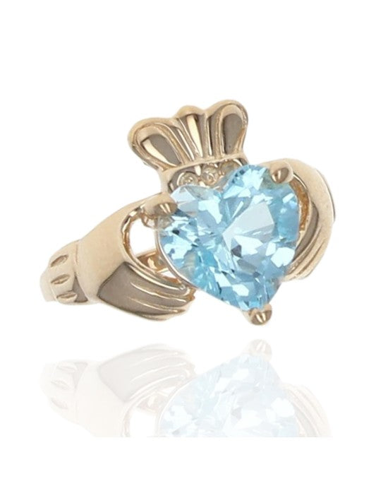 Heart Shape Blue Topaz Claddagh Ring