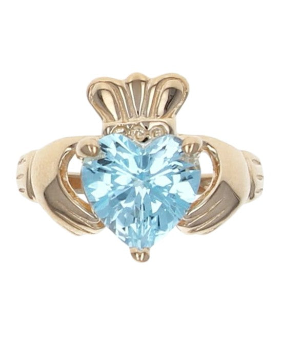 Heart Shape Blue Topaz Claddagh Ring