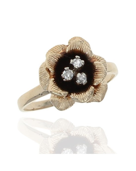 3 Diamond Antiqued Flower Ring