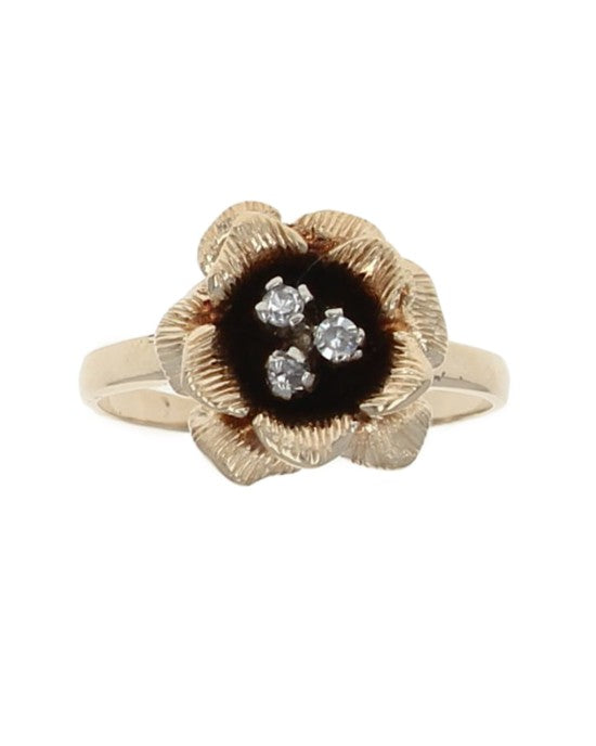 3 Diamond Antiqued Flower Ring