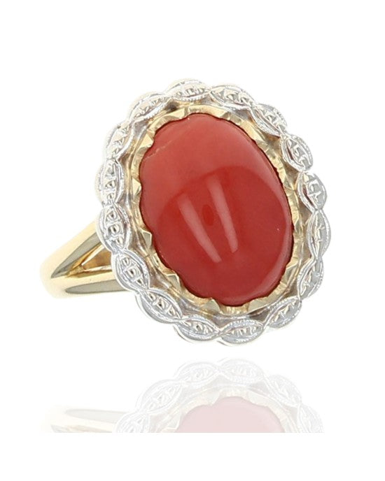 Red Coral Cabochon Ring