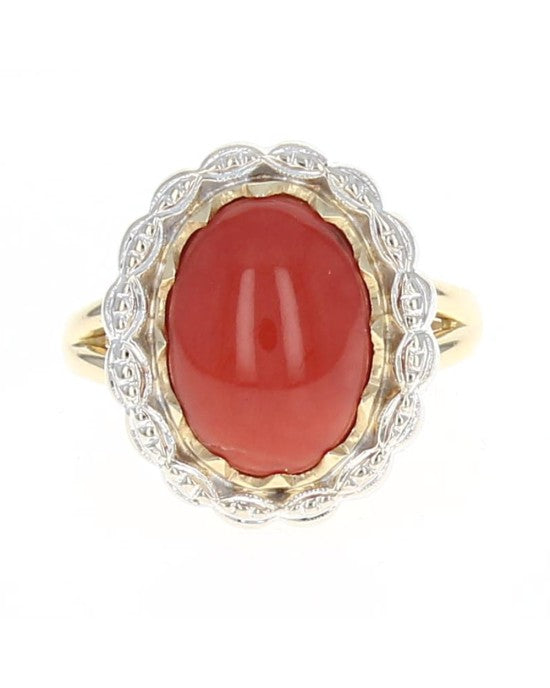 Red Coral Cabochon Ring