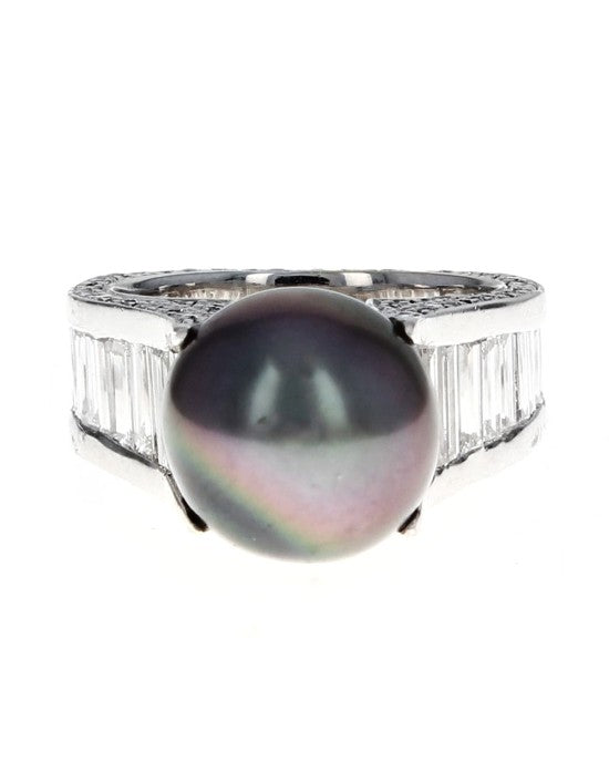 Gauthier Black Tahitian Pearl and Diamond Ring