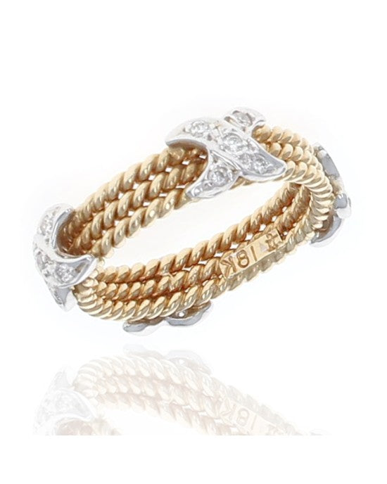 3 Row Rope Motif Diamond X Band