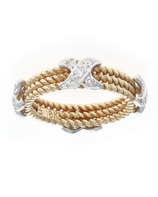 3 Row Rope Motif Diamond X Band