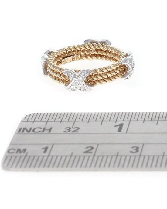3 Row Rope Motif Diamond X Band