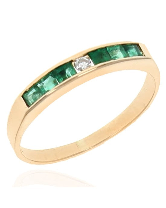 Emerald and Diamond Band Ring