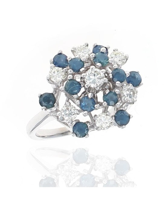 Sapphire and Diamond Cluster Ring