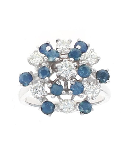 Sapphire and Diamond Cluster Ring