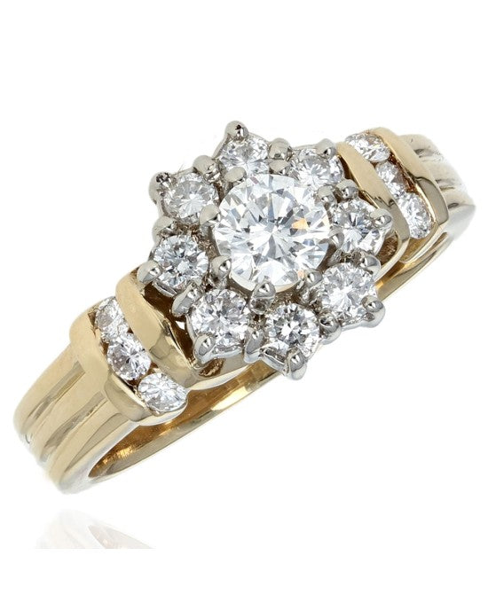 Diamond Halo Fluted Ring in Yellow Gold