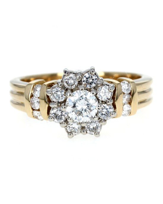 Diamond Halo Fluted Ring in Yellow Gold