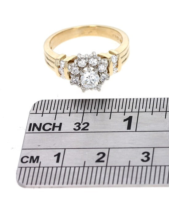 Diamond Halo Fluted Ring in Yellow Gold