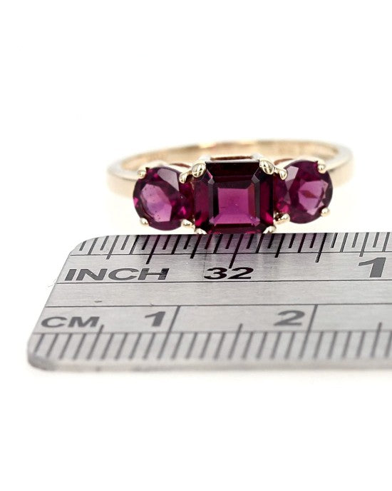 3 Stone Garnet Ring in Gold