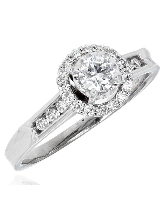 Diamond Halo Engagement Ring in White Gold