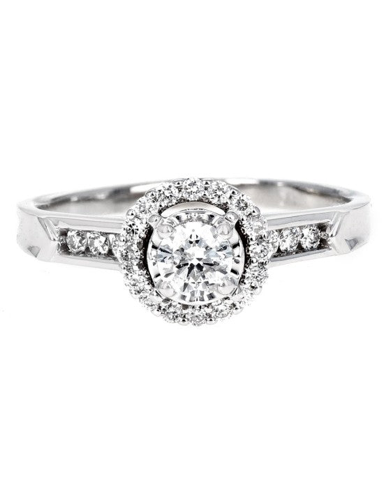 Diamond Halo Engagement Ring in White Gold