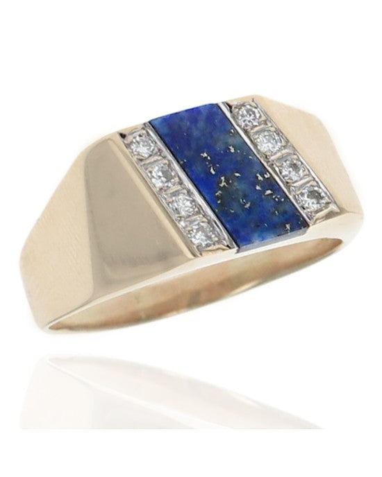 Gentlemans Lapis Lazuli Panel and Diamond Ring