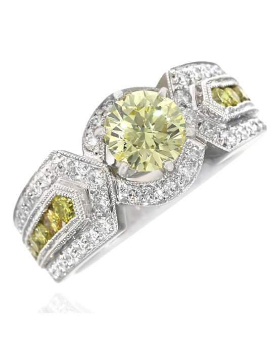 GIA Certified 1.02 Fancy Yellow Round Brilliant Cut Diamond Solitaire Ring in 14KW