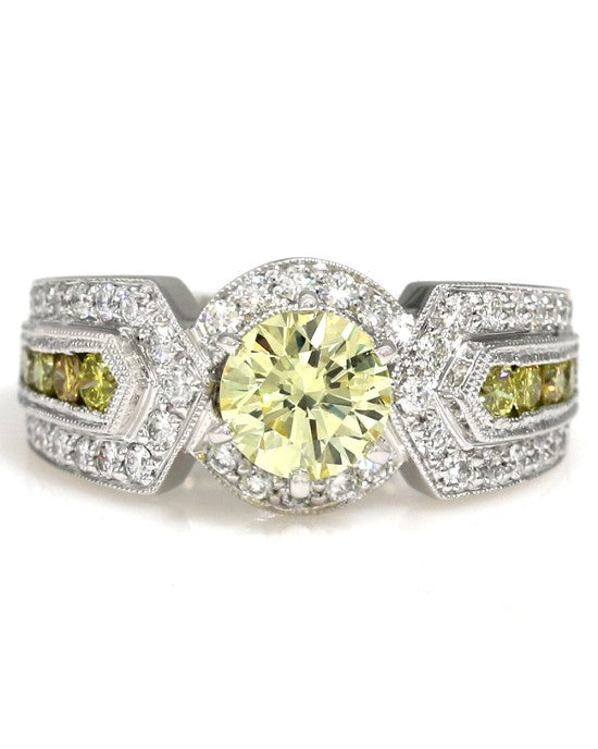 GIA Certified 1.02 Fancy Yellow Round Brilliant Cut Diamond Solitaire Ring in 14KW