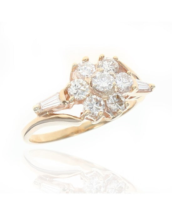 Round and Baguette Diamond Cluster Ring