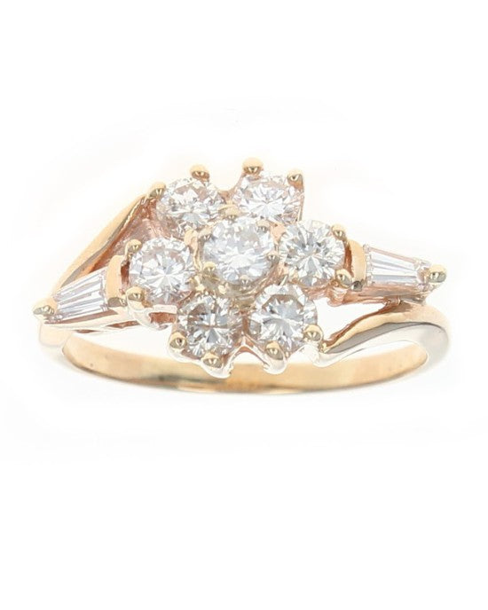 Round and Baguette Diamond Cluster Ring