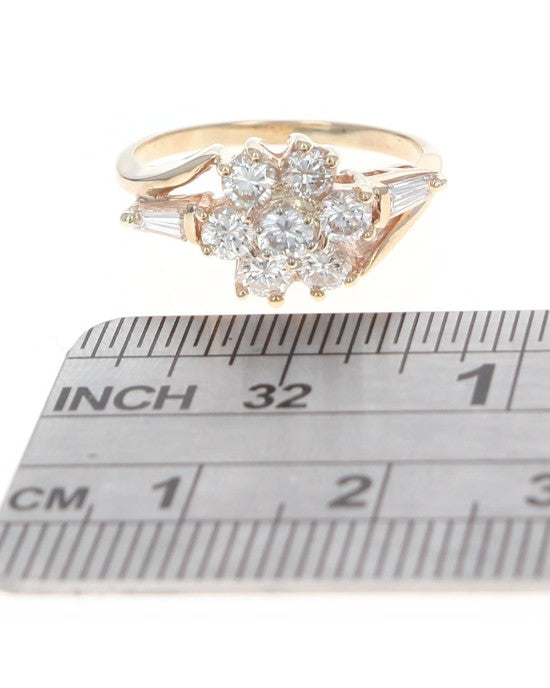 Round and Baguette Diamond Cluster Ring