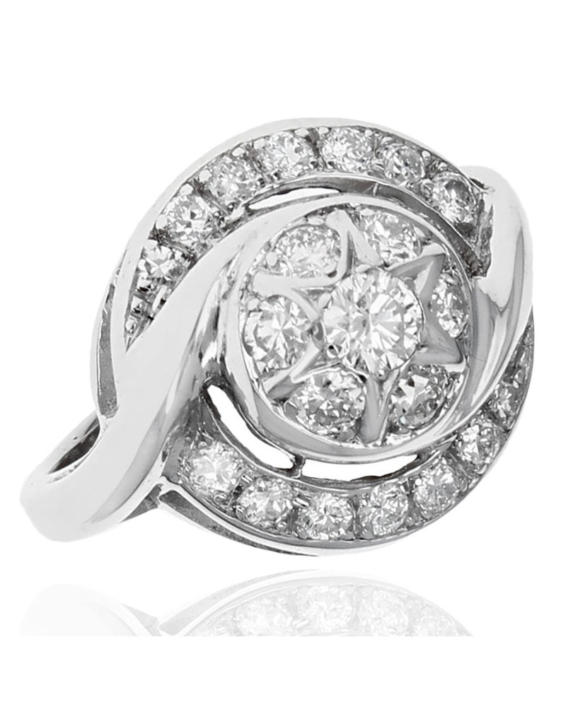 Diamond Halo Bypass Swirl Ring