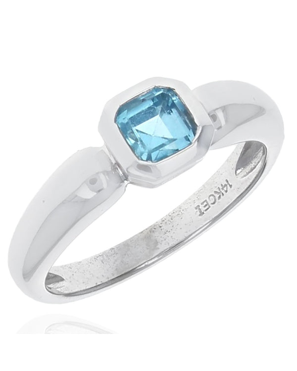 Octagon Shape Blue Topaz Solitaire Ring