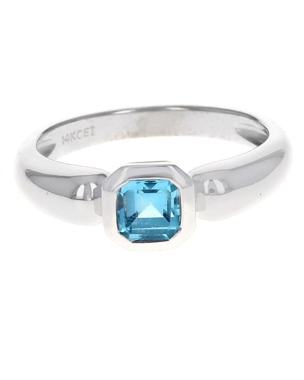 Octagon Shape Blue Topaz Solitaire Ring