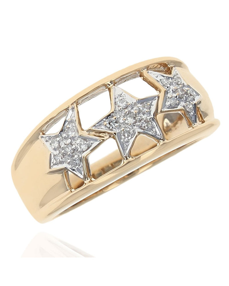 Diamond Cut Out Three Star Band Ring