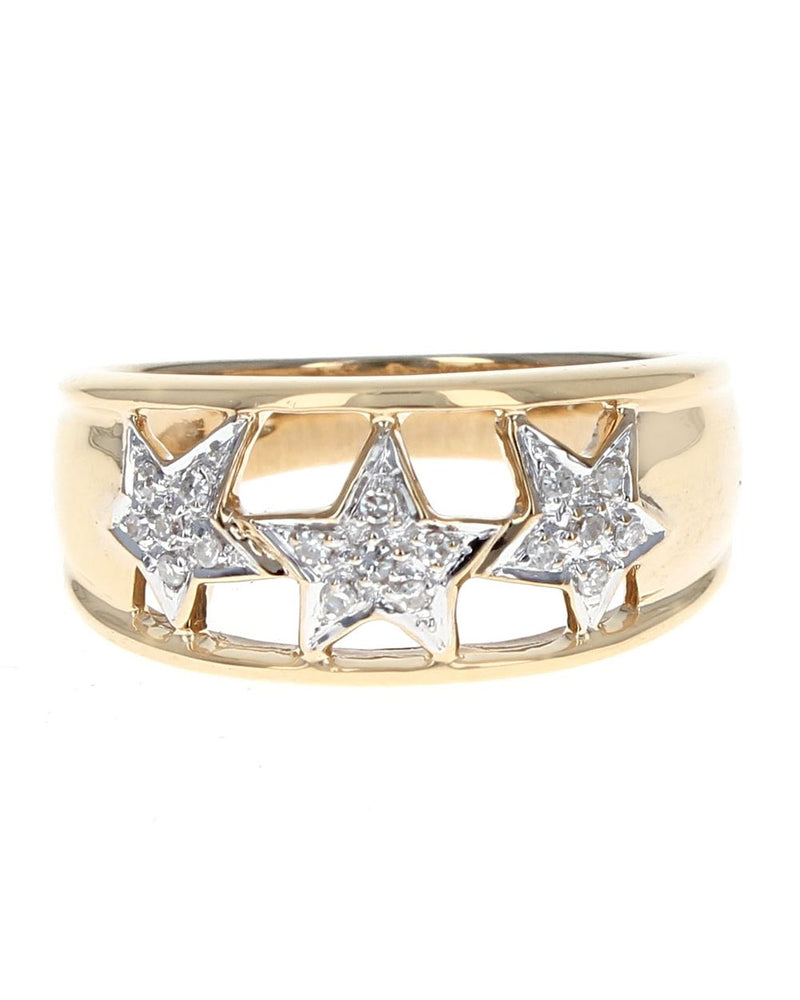 Diamond Cut Out Three Star Band Ring