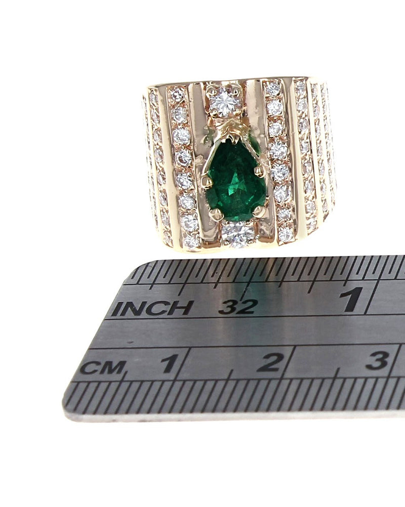 Pear Emerald and Diamond Fashion Ring