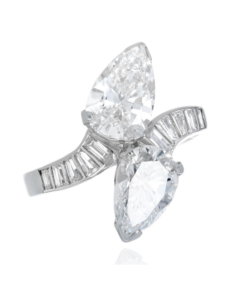 GIA Certified Pear Cut Diamond Bypass Ring in Platinum