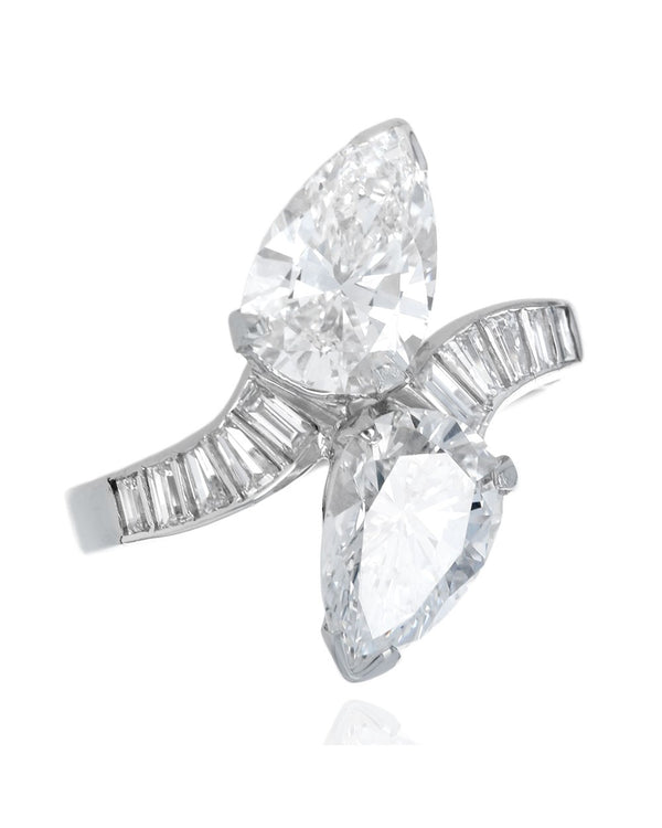 GIA Certified Pear Cut Diamond Bypass Ring in Platinum