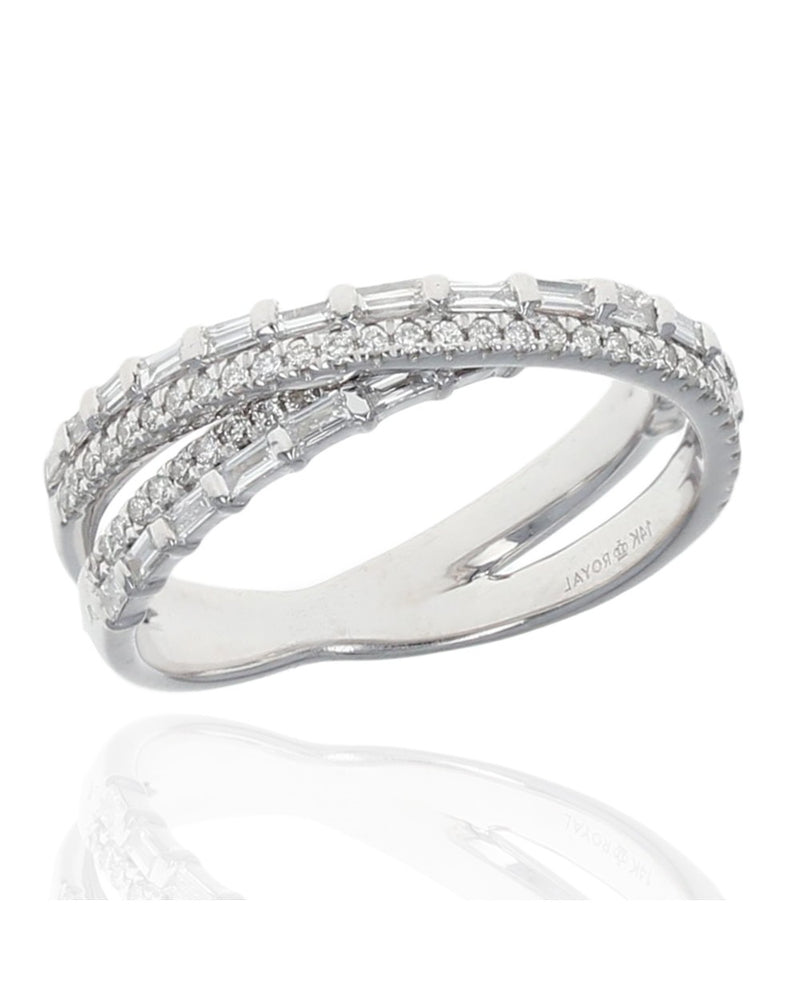 Baguette and Round Diamond Crossover Ring