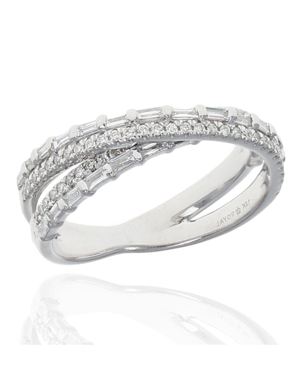 Baguette and Round Diamond Crossover Ring