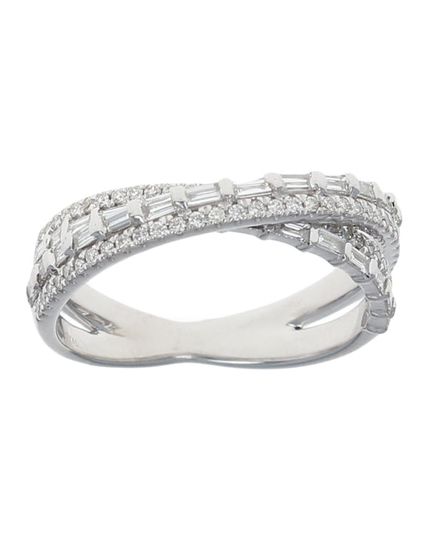 Baguette and Round Diamond Crossover Ring