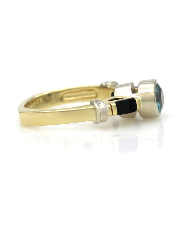 Blue Zircon and Black Onyx Ring