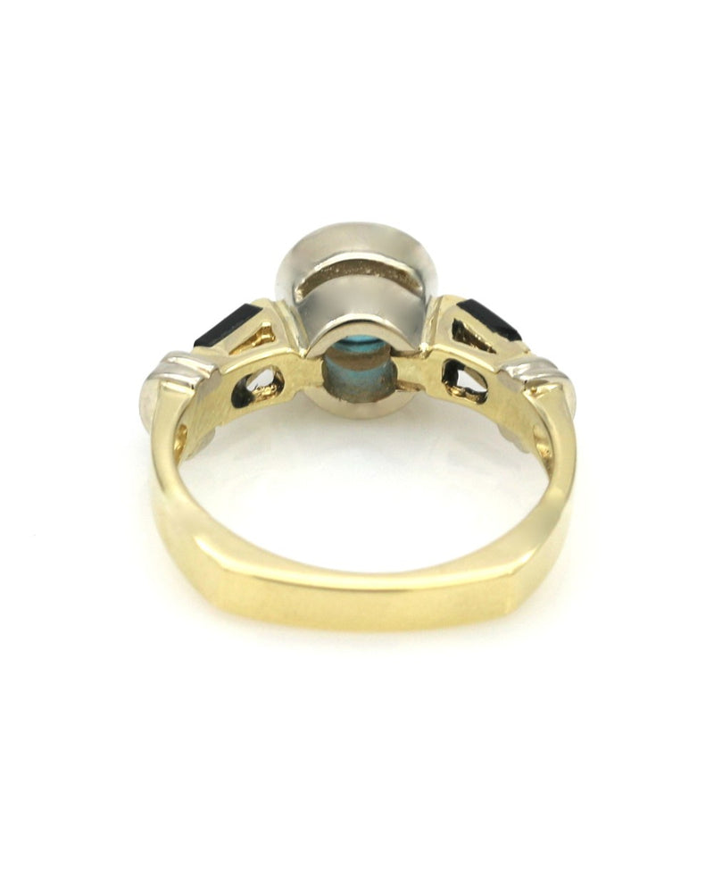 Blue Zircon and Black Onyx Ring