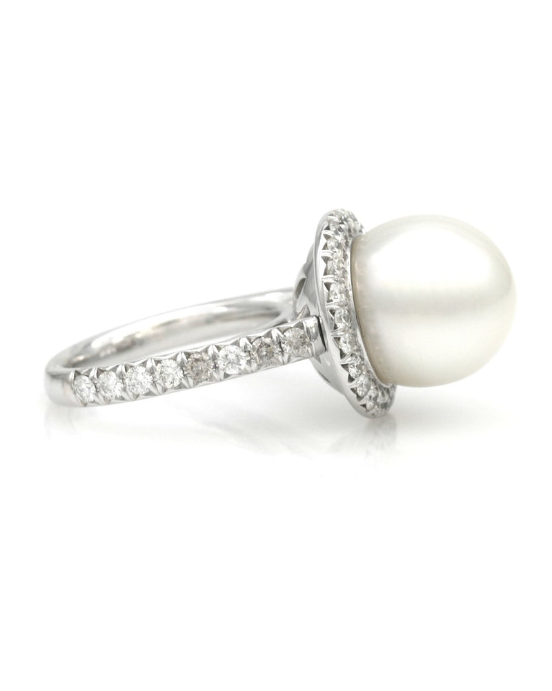 White South Sea Pearl and Diamond Halo Fashion Ring