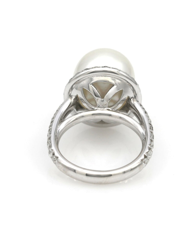 White South Sea Pearl and Diamond Halo Fashion Ring