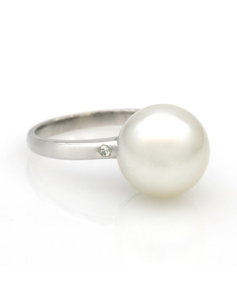 White South Sea Pearl and Diamond Accent Ring