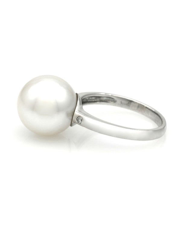 White South Sea Pearl and Diamond Accent Ring