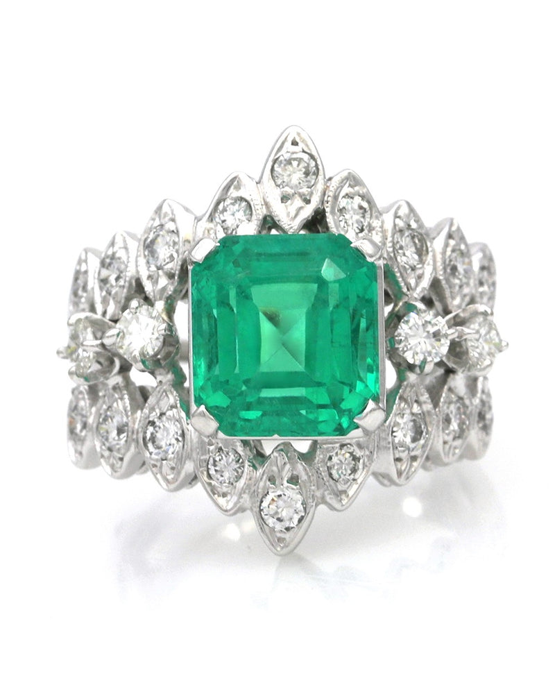 Emerald and Diamond Chevron Fashion Ring