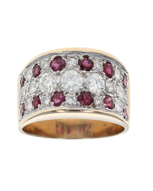 3 Row Alternating Ruby and Diamond Band