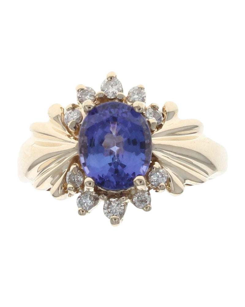 Oval Tanzanite and Round Diamond Fluted Ring