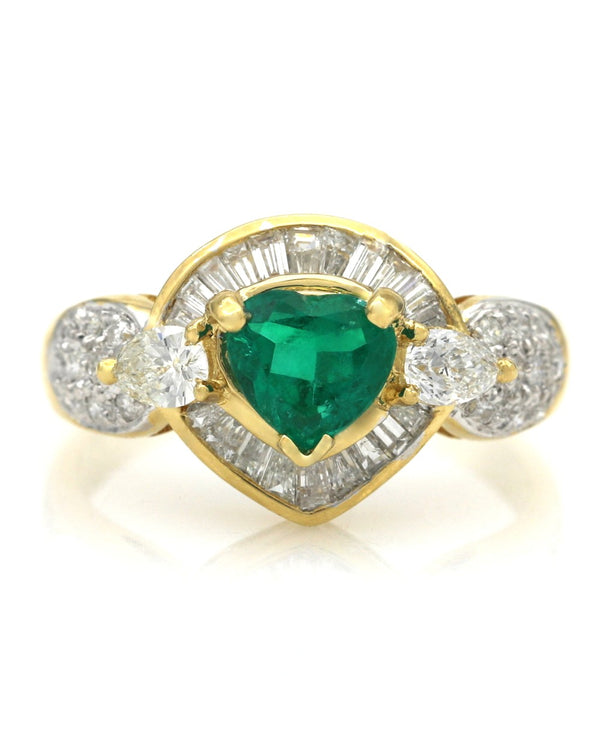 Heart Shaped Emerald and Mixed Cut Diamond Ring