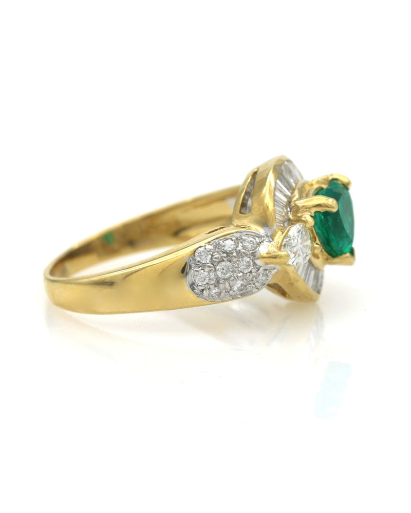 Heart Shaped Emerald and Mixed Cut Diamond Ring