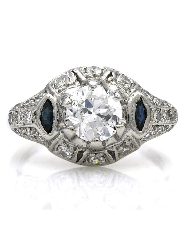 European Cut Diamond Vintage Solitaire Ring in Platinum