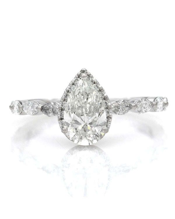 GIA Certified Pear Cut Diamond Solitaire Ring in 14KW