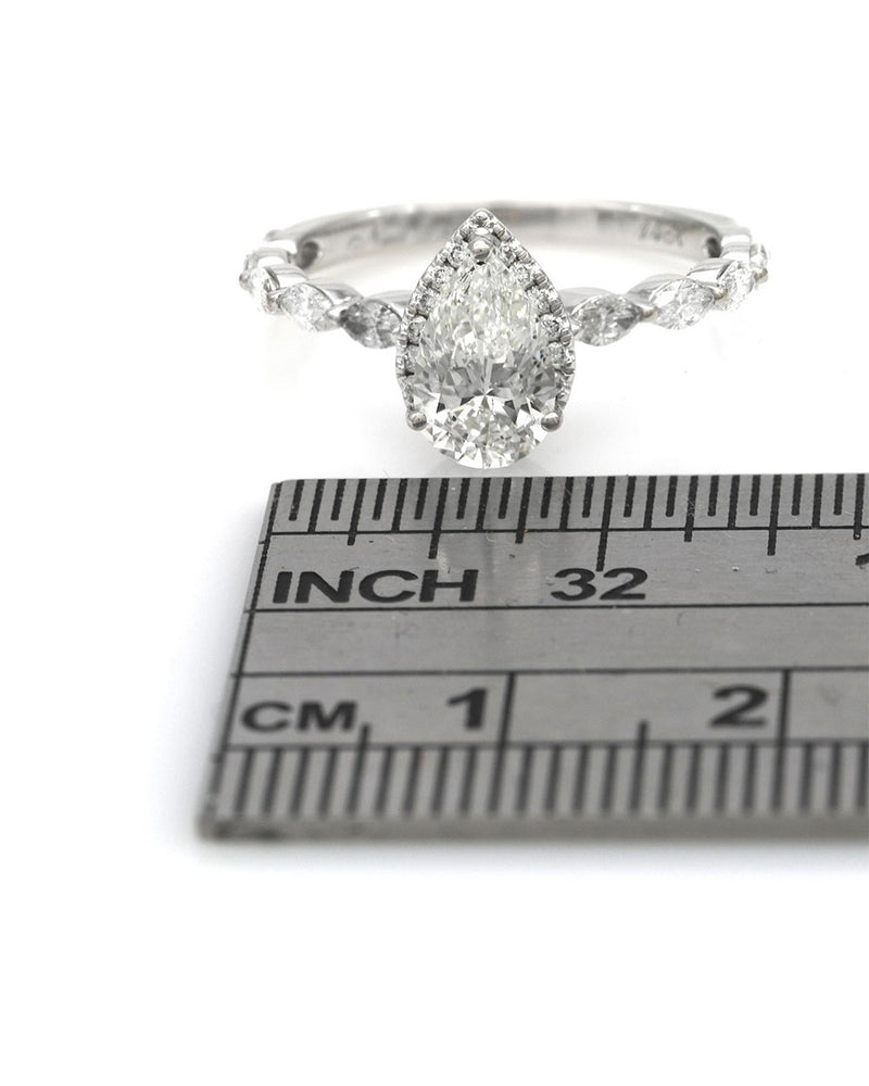 GIA Certified Pear Cut Diamond Solitaire Ring in 14KW